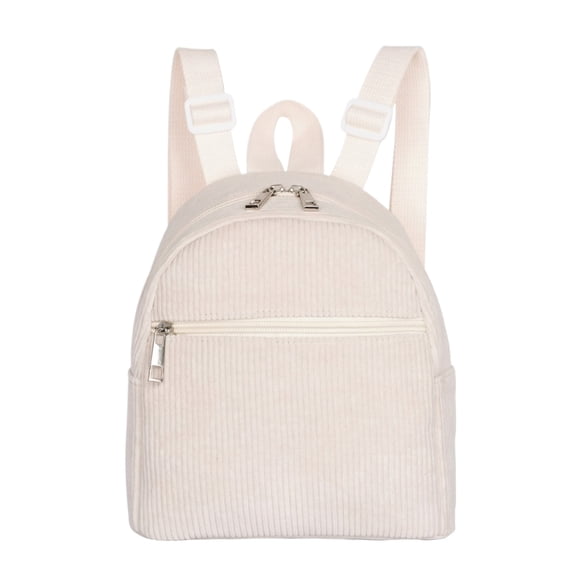 Compact Backpack, Backpack Straps, Adjustable Straps, Corduroy Construction, 10X7 In, Cream Shade, Casual Outings, Quick Access Pocket, Side Slip Pockets, 1 Pc
