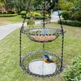 thumbnail image 1 of 2-Tier Hanging Bird Feeder, Vintage Gray Rim Plastic Bowls, 19.7" Chain Mount, 2-in-1 Feeder & Bird Bath, 1 of 6