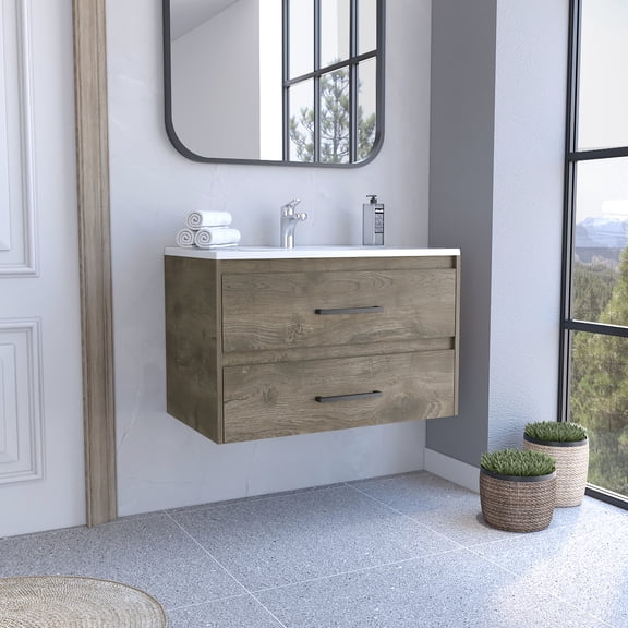 Compact Bathroom Vanity Sink In Dark Brown With 2 Space Management Tools Stylish Storage And A Design Element