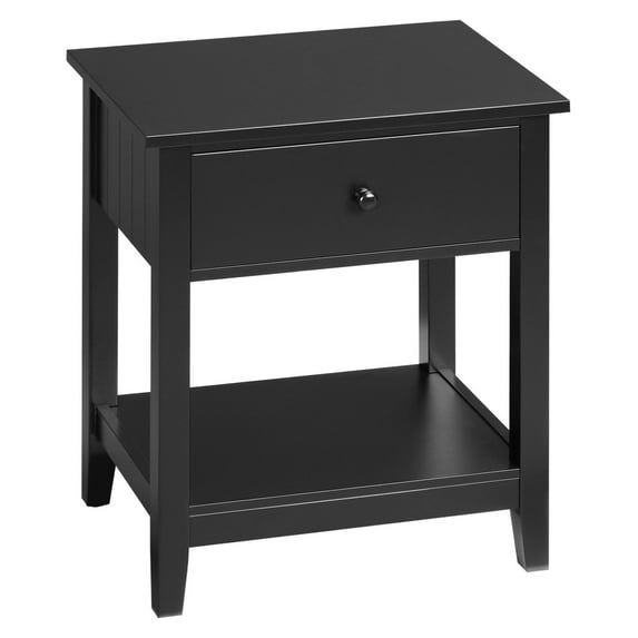 Compact Bedside Nightstand, Black - with Drawer & Shelf - Bedroom Living Room End Table