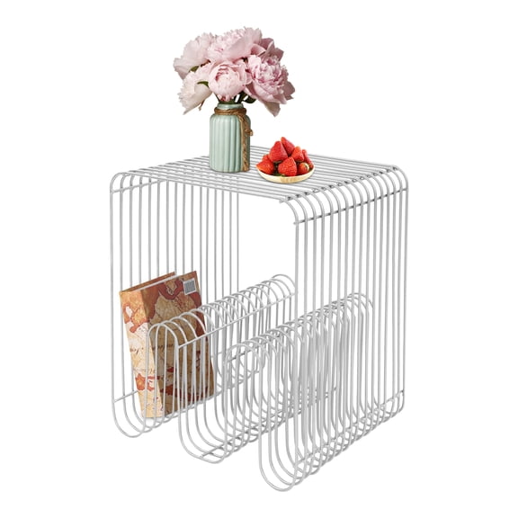 Compact Bedside Table, Side Table, Carbon Steel End Table 32*32*41cm Silver