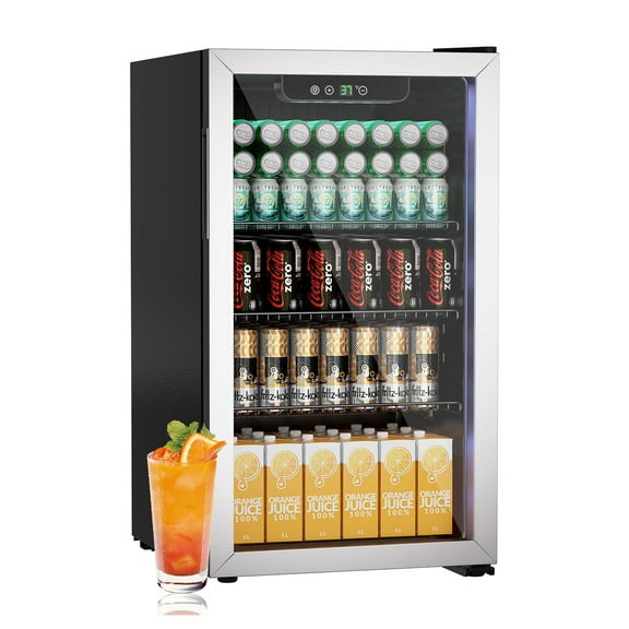 Compact Beverage Refrigerator, 108 Can/3.0 Cubic Feet Fridge with Glass Front Door for Soda, Beer or Wine, Under Counter Drink Dispenser
