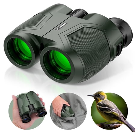 Compact Binoculars for Adults-12x25 Small Binoculars for Bird Watching Hunting Waterproof Porro Prism Binoculars (Green)