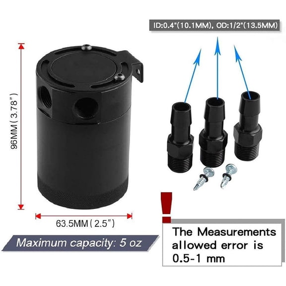 Compact Black Baffled 3-Port Oil Catch Can Oil Drain Cock Valve Oil Catch Can Tank with Breather Filter Engine Mini Oil Separator