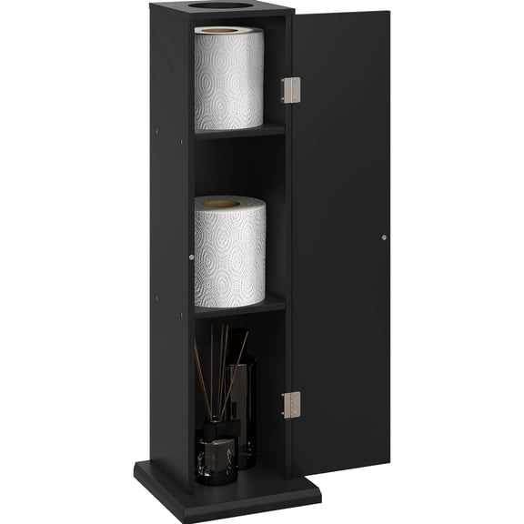 Compact Black Cabinet - Tissue and Wipe Storage - Small Bathroom - Hidden and Accessible TP