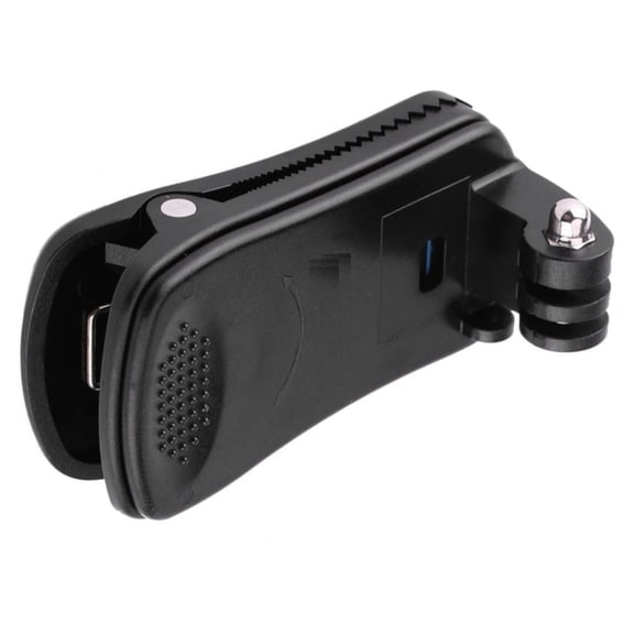 Compact Black Clip Mount for Action Cameras Securely Attaches to Gear for Surfing, Skiing, and More
