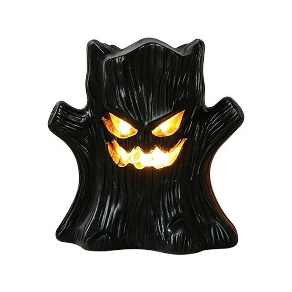 Compact Black Tree-Stump Character with A Glowing Carved Face Decorative Accent, Halloween Lighted Tree Monster, Distinctive Display Piece, Black Stump, YMMB