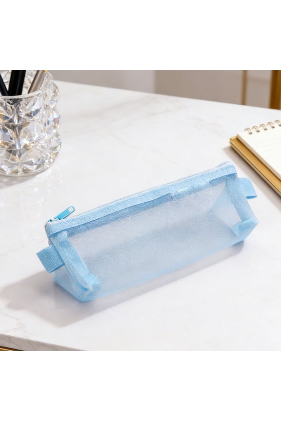 Compact Blue Pencil Case, Durable Nylon Zipper Pouch for Students Tutoring and Outdoor Study, Transparent Pencil Pouch for Erasers Rulers and Daily Stationery Carry