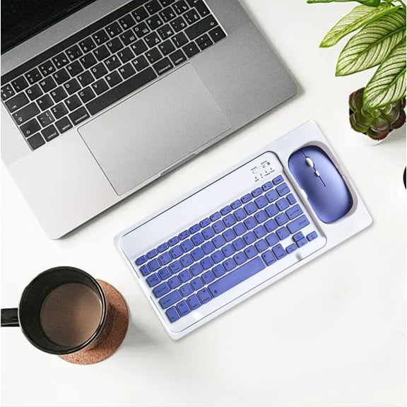 Compact Bluetooth Keyboard and Mouse Combo - Wireless, Rechargeable, Portable for Phones & Tablets - 40H Battery, 10M Range, Silent Typing