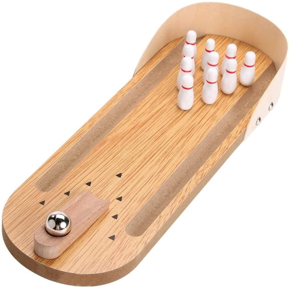 Compact Bowling Game for Desktops - A Wooden Mini Arcade Bowling Lane for Stress Relief at Work, Perfect As a Fun Holiday Present