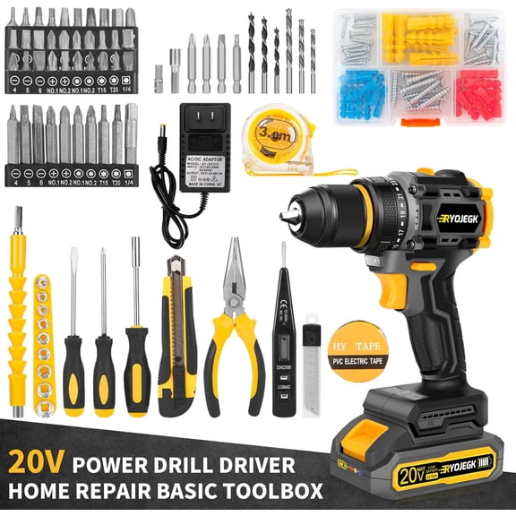 Compact Brushless Power Drill Set,60N.m Cordless Drill Tool Box with 2 Battery & 3/8Keyless Metal Self-locking Chuck,138Pcs Men Handheld Tool Drills Kit,Taladro Inalmbrico for Home Repair Set