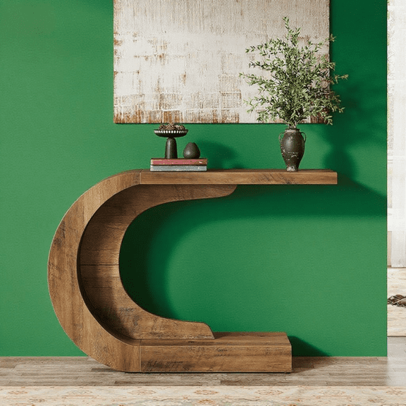 Compact C-Shaped Console Table - Engineered Wood Entryway Table with Distinctive Wave Design, Sturdy Accent Table for Hallway, Living Room, Entry Display