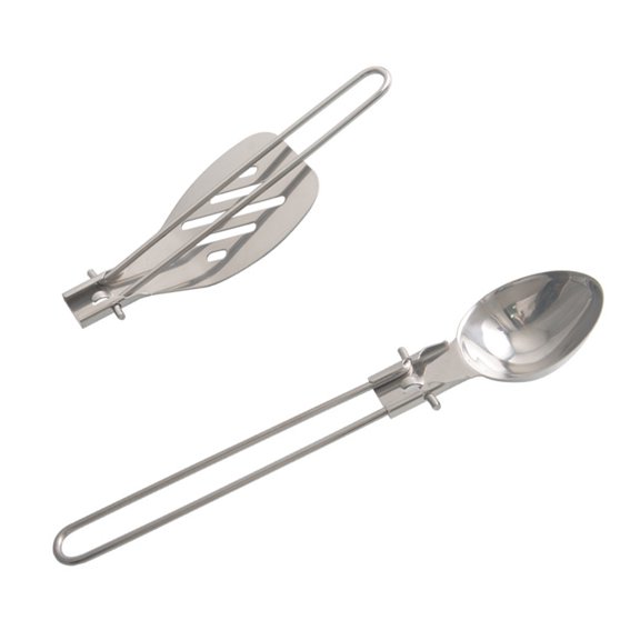 Compact Camp Cookware Helper Foldable Steel Spatula Spoon Set for Small Pack Organization Trail Service Travel Kitchen Essentials