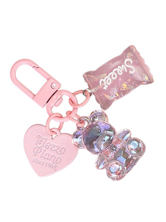 Compact Candy Keychain Accessory Lovely Heart Keyring with Bear Candy Pendant Stylish Keychain for Lover