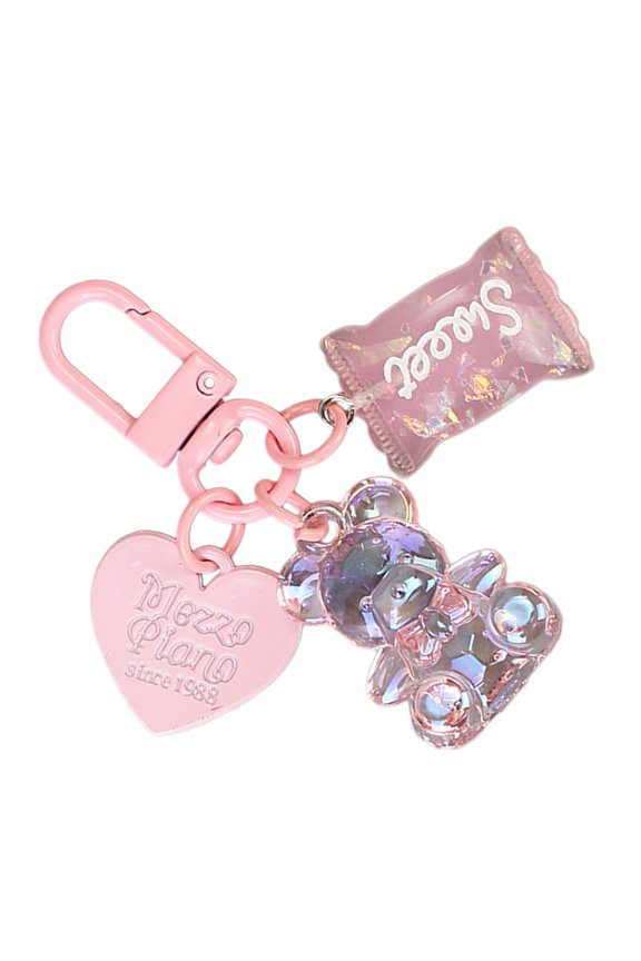 Compact Candy Keychain Accessory Lovely Heart Keyring with Bear Candy Pendant Stylish Keychain for Lover