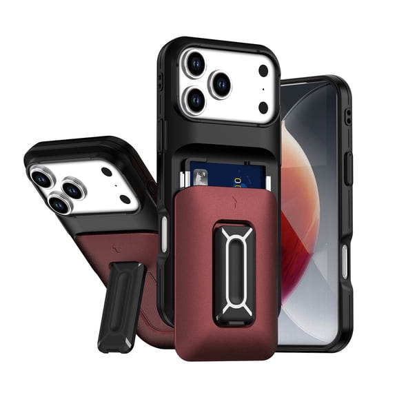 Compact Card Holder Case for iPhone 17 Pro Max - Black & Burgundy
