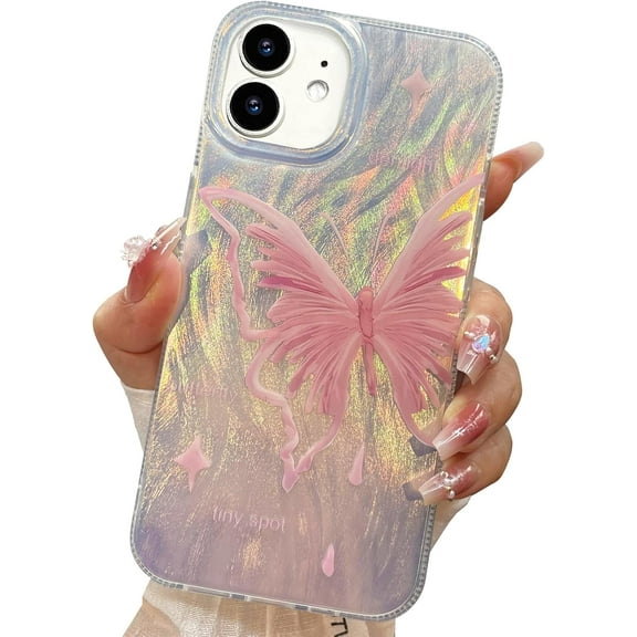 Compact Case for iPhone 11 Pink Butterfly Design,Cute trendy Soft Slim TPU Shockproof Protective Phone Cases Cover for Girls Women Aesthetic GlitterShiny Silver