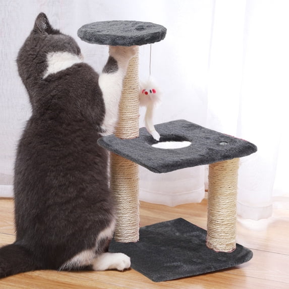 Compact Cat Climbing Frame Wood Sisal Scratching Post Interactive Cat Toys for Indoor Cats Space Saving Modern Design Gray Apartment