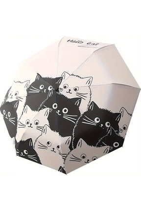 Compact Cat Pattern Umbrella Automatic Folding Umbrella, Portable Travel Umbrella for Rain and Sun