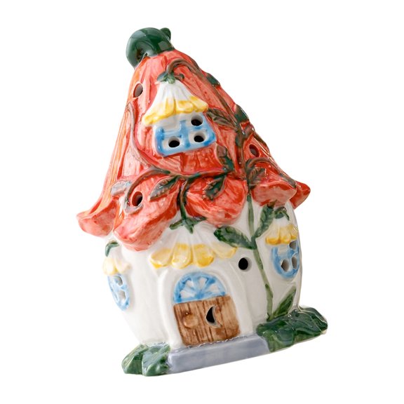 Compact Ceramic Cottage Decor Light with Cutout Openings, Floral Roof and Soft Light for Bedroom Tabletop Decor Use