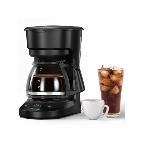 Compact Coffee Machine, 5 Cup Drip Coffee Maker With Timing Function, 2H Auto Power-Off, 2H Keep Warm, Pause & Brew, Reusable Filter, And Drip-Free Carafe, Black