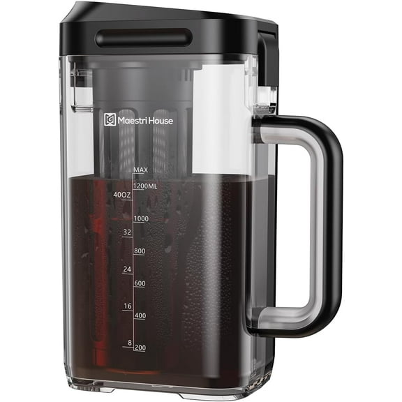 Compact Cold Brew Coffee Maker, 40oz Iced Tea and Coffee Maker Brewer Space Saving Tritan Pitcher, 350 Mesh Filter, 100% Leak-Proof