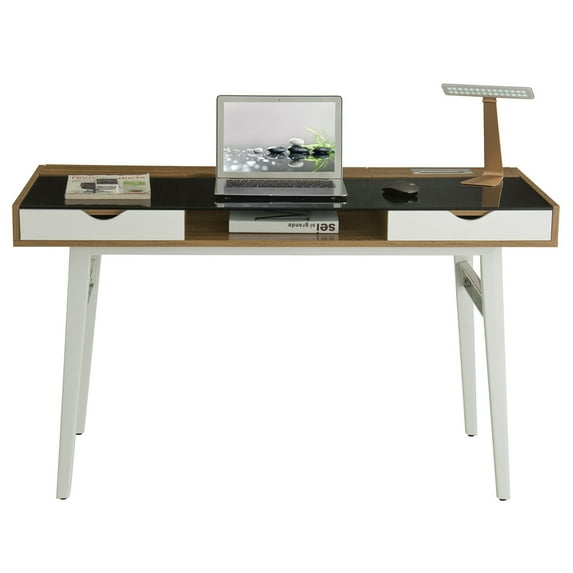 Compact Computer Desk with Multiple Storage, Walnut