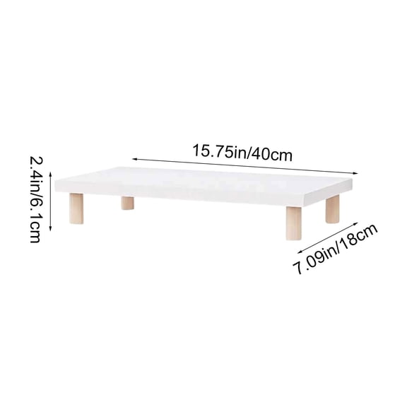 Compact Computer Monitor Stand, Ergonomic 40x20cm Wood Desk Riser for Posture Health, Height-Adjustable Base, White
