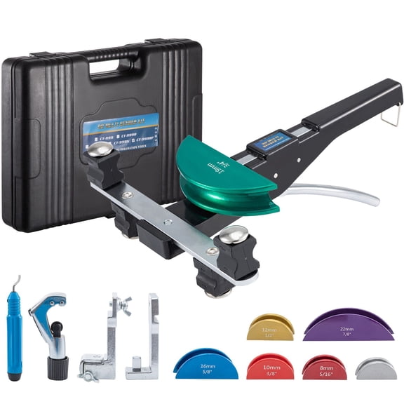 Compact Copper Tube Bender Set with 7 Dies (1/4"-7/8"),Forward&Reverse 90 Bending Tool for 6-22mm Pipes,Includes Reverse Bend Attachment