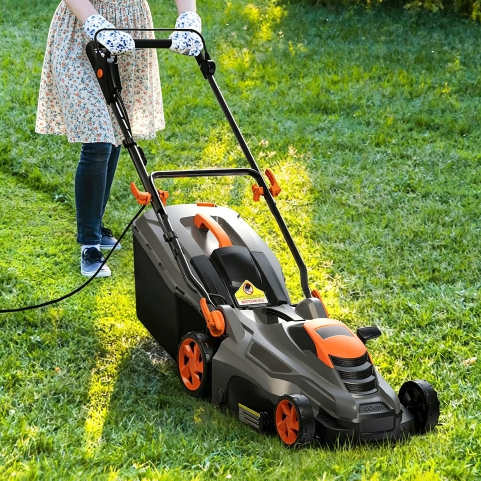Compact Corded Electric Lawn Mower, 13Amp 120V Push Mower with 16-Inch Deck, 5 Cutting Heights, Vertical Storage, Fold-Down Handle, 13-Gal Collection Bag for Home Lawn Care