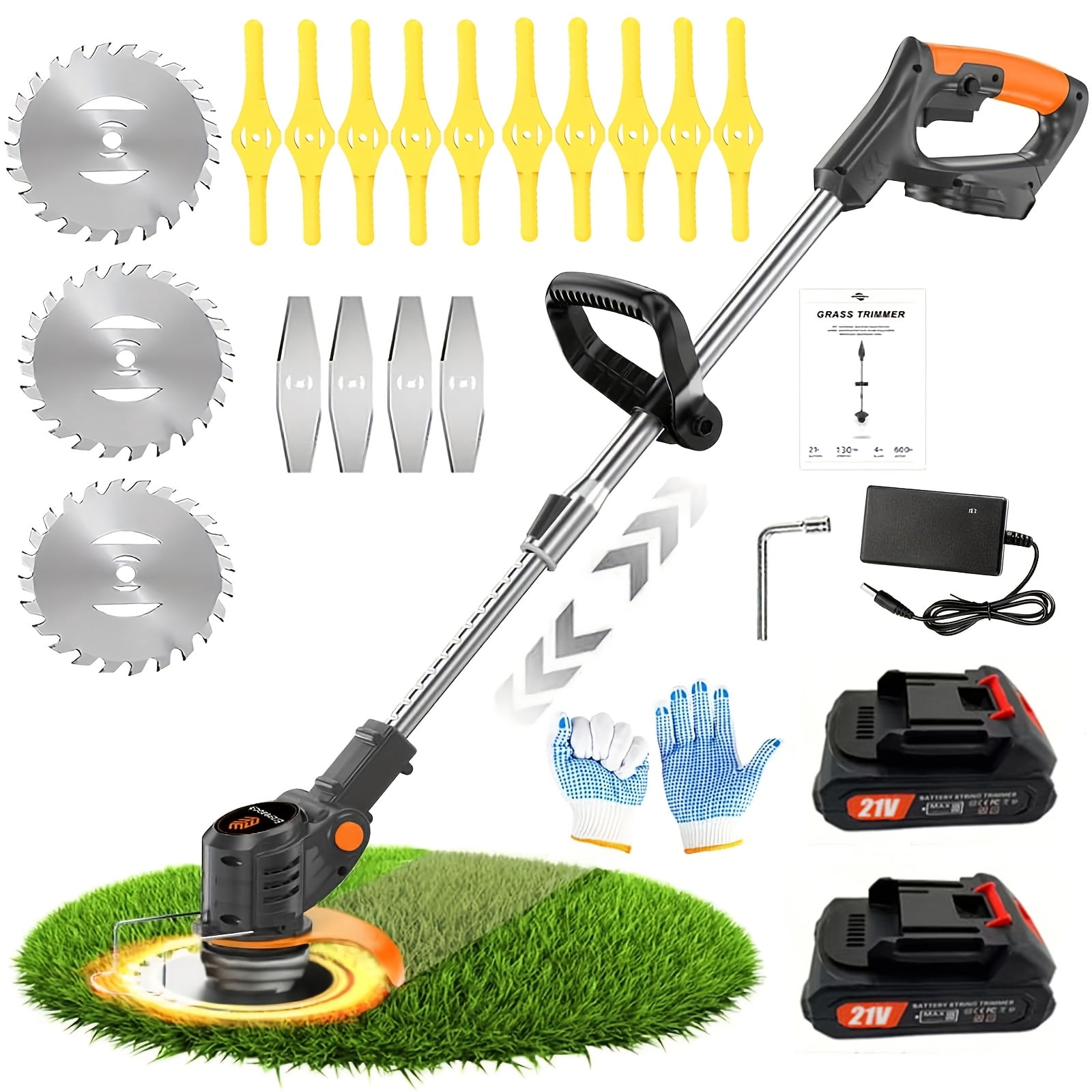 Compact Cordless Electric Lawn Mower Dual Lithium Batteries 3 Blades Handheld Weed Wacker for Yard Garden Maintenance
