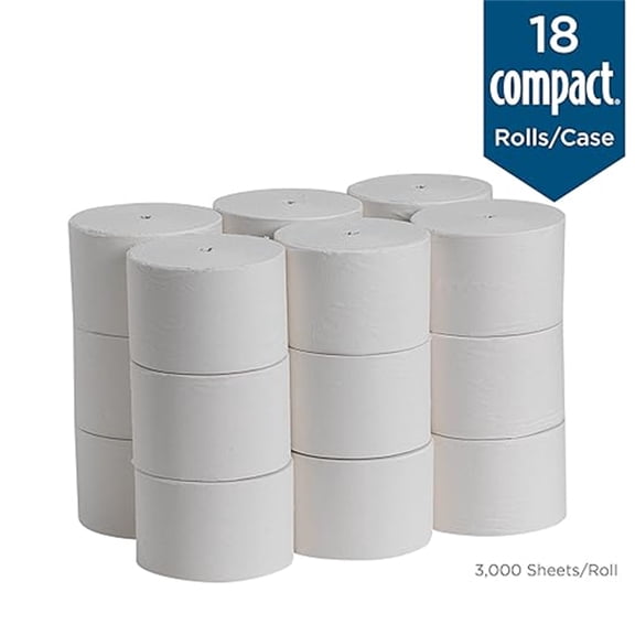 Compact Coreless 1-Ply d Toilet Paper, 19374, 3,000 Sheets Per Roll, 18 Rolls Per Case