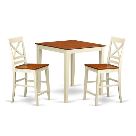 Compact Counter Height Dining Table Set - Exquisite Asian Hardwood 3-Piece Set for Kitchen or Counter Height Area - Table and 2 Chairs
