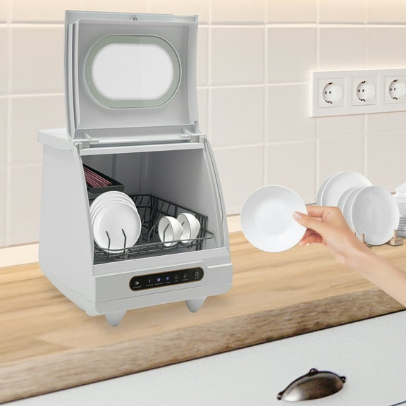Compact Countertop Dishwasher with 5 Wash Programs, 360 Spray Arms, and Quick Installation  Ideal for Small Apartments, Dorms, and RVs
