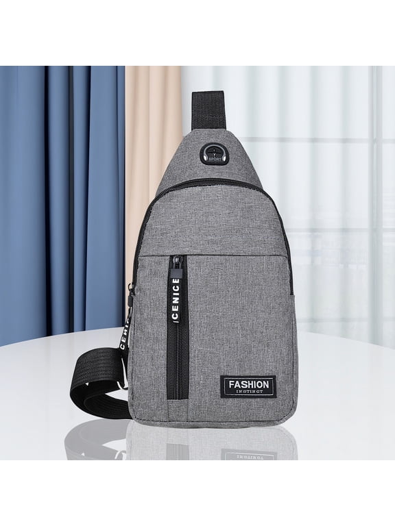 Compact Crossbody Sling Bag for Men & Women - Adjustable Shoulder Strap, Water-Resistant, Earphone Hole - 11.81x6.69x2.17in, Black Blue Gray - Fits 7.9" Tablet & Essentials