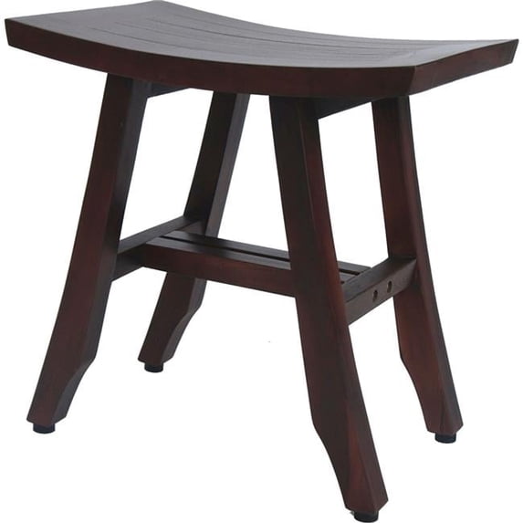 Compact Curvilinear Teak Shower Outdoor Bench, Dark Brown - 18 x 12 x 18 in.