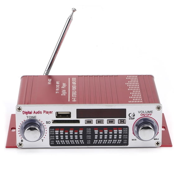 Compact DC12V Car Stereo Power Amplifier Two Channel Audio Receiving and Expanding Mini Amp with Remote Control for Motorcycle Vehicle Boat
