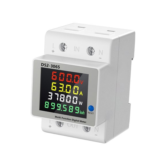 Compact DIN Mount Digital Energy Meter for Power Setups, LCD Voltage Current Watt kWh Display with Screw Terminal Design for Solar and Charging Equipment
