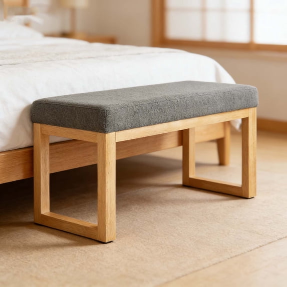 Compact Dark Gray Entryway Bench with Solid Wooden Frame & Soft Cushion, Small Bedroom Ottoman Bench for Limited Spaces