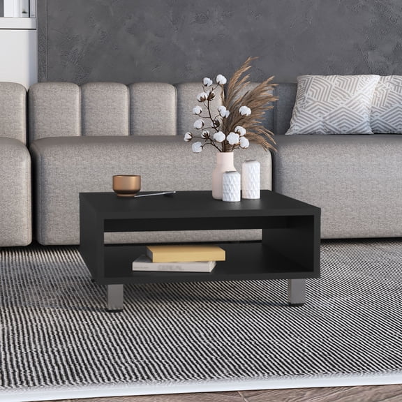Compact Design Black Coffee Table - One Shelf for Essentials - Fits Small Living Areas - Create a Cozy Atmosphere
