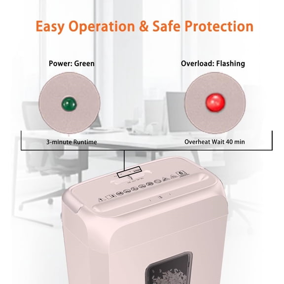 Compact Design for Business Paper Shredder, 6-Sheet Cross-Cut, Credit Card Shredder, Home Office, Handle for Document, Mail, Staple, 3.4 Gal Wastebasket, Pink