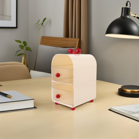 Compact Desktop Drawer Storage Box with Bow Beige Plastic for Office Supplies