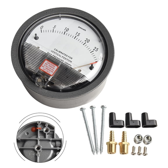 Compact Differential Pressure Gauge with Analog Pointer and Explosion Proof Diaphragm for Precise Pressure Readings in Harsh Conditions (0-30pa)