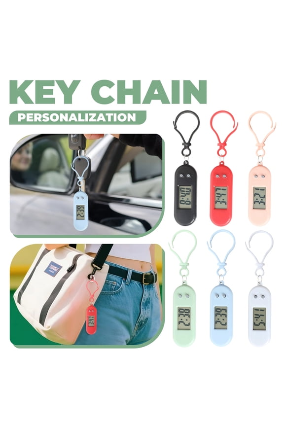 Compact Digital Keychain Watch Pendant, Silent Electronic Timepiece for Students, Exams & Study, Mini Desktop Clock (White)