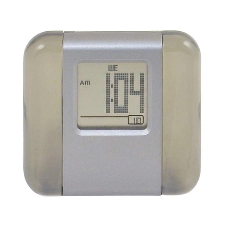 Compact Digital Travel Alarm Clock - Battery Operated, Acrylic, Calendar, Stopwatch, Closeout Services - Gray