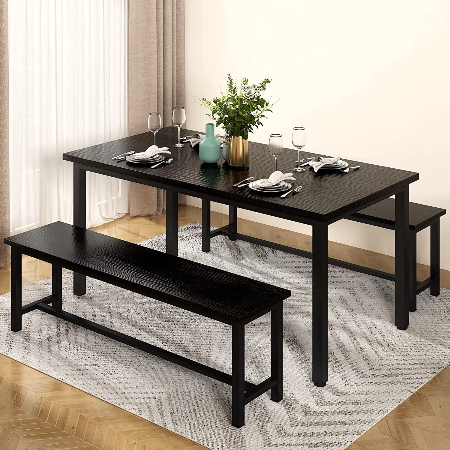 Compact Dining Table Set , Metal Frame with Thickened Tabletop and ...