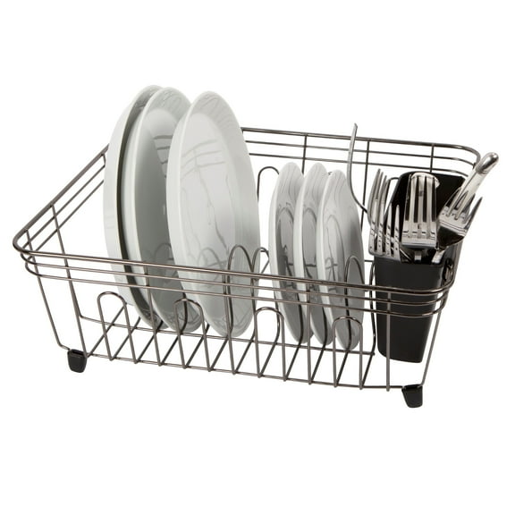 Compact Dish Drain w/Utensil Caddy - Black