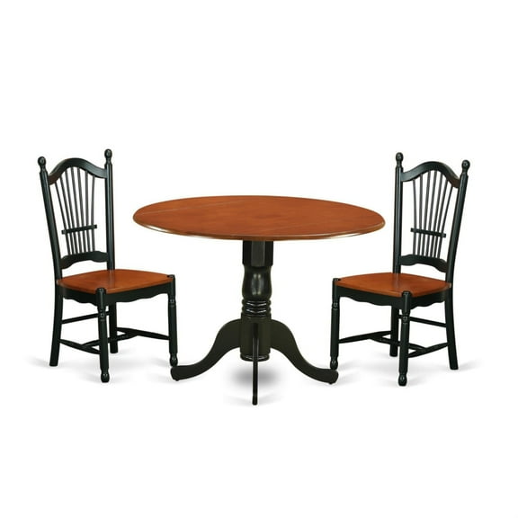 Compact Double-Drop Leaf Kitchen Dining Table Set - Black & Cherry Finish - Includes Table and 2 Chairs - Ideal for Small Spaces