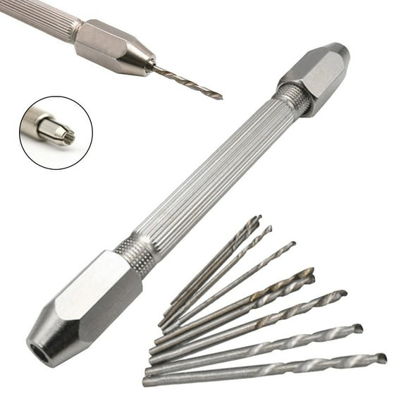 Compact Double End Pin Vise Hand Chuck with 10 Drill Bits for Small Precision Work on Wood Plastic Jewelry and Watch Components Made of Electroplated Copper