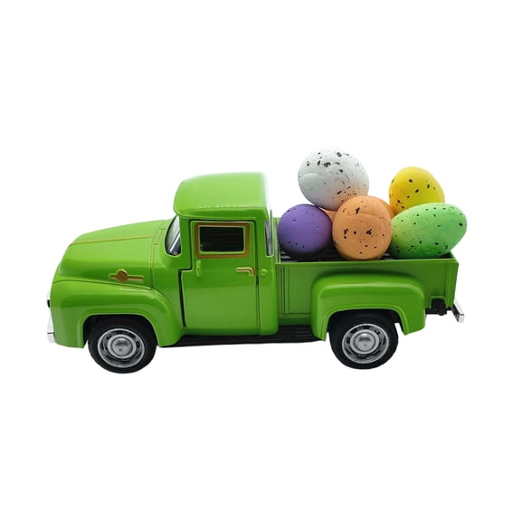 Compact Easter Die-Cast Truck Model Decoration - Vintage Metal Car with Colorful Eggs - Spring Holiday Table Centerpiece - Festive Mantel Decor Shelves Display & Kids Seasonal Gifts
